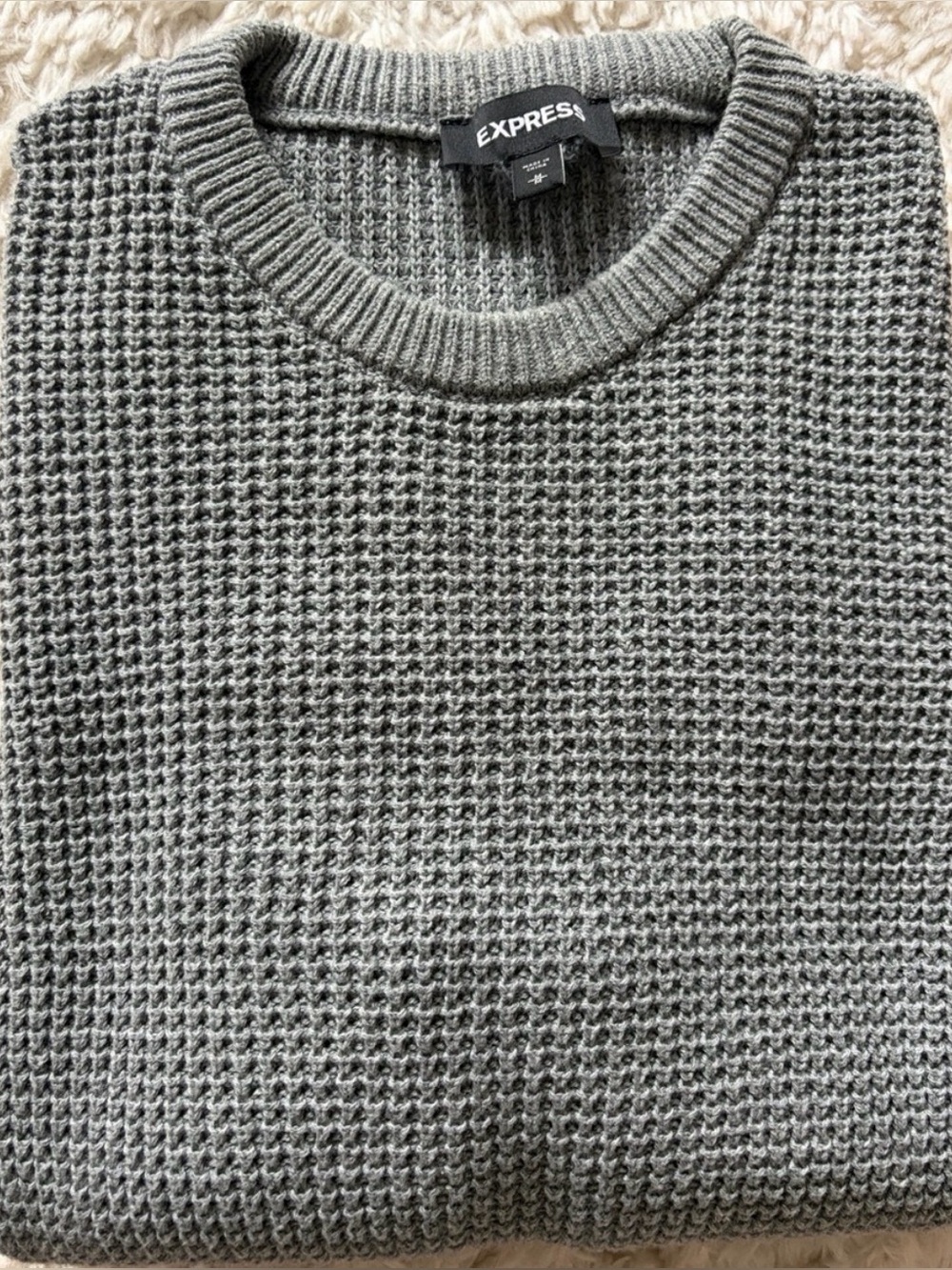 Express Men’s Crewneck Waffle Knit Sweater - Charcoal Gray
